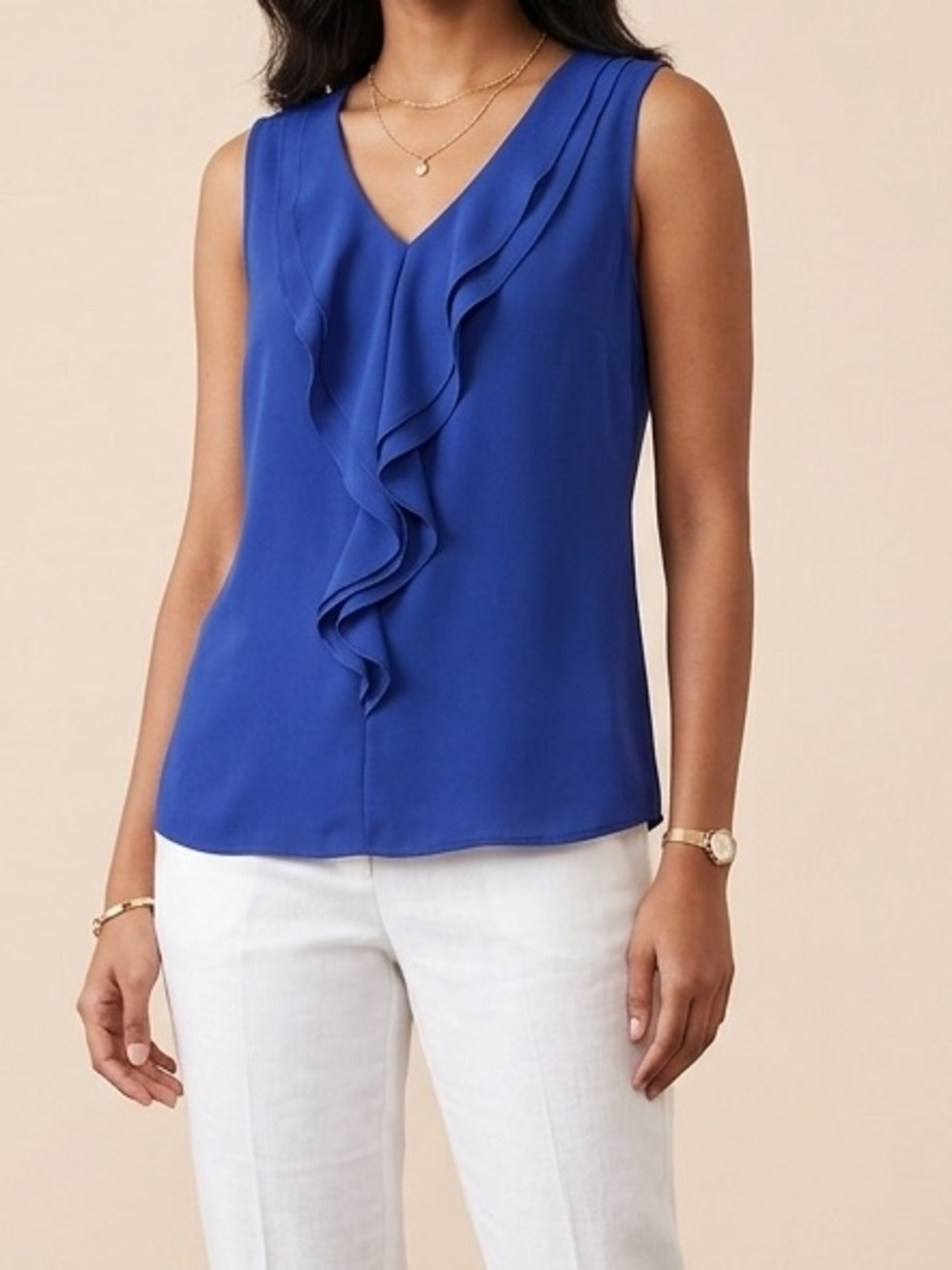 Dex Sleeveless Ruffle Top Cobalt Blue